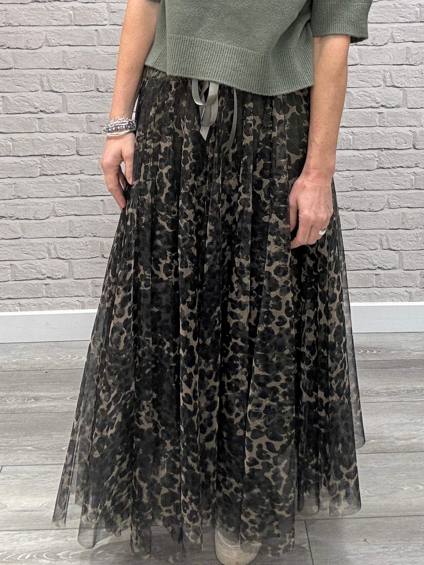 Minty Tulle Skirt | Khaki Leopard