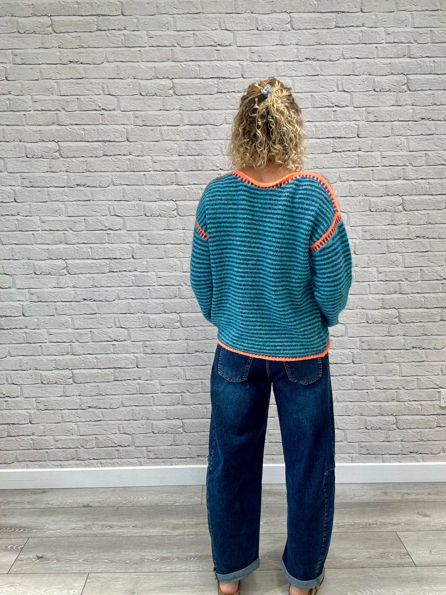 Stockholm Stitch Jumper  | Teal & Blue Stripe