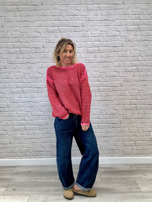 Stockholm Stitch Jumper | Red & Burgundy