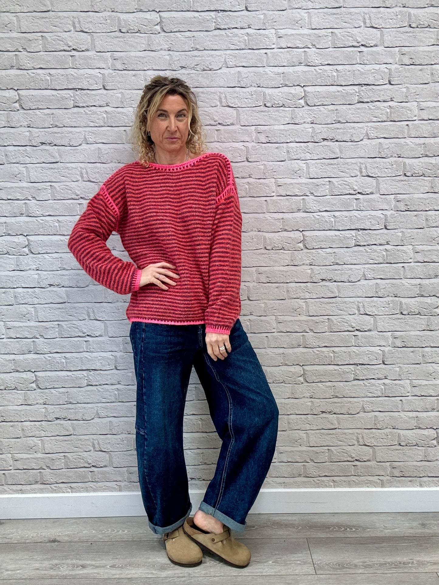 Stockholm Stitch Jumper | Red & Burgundy