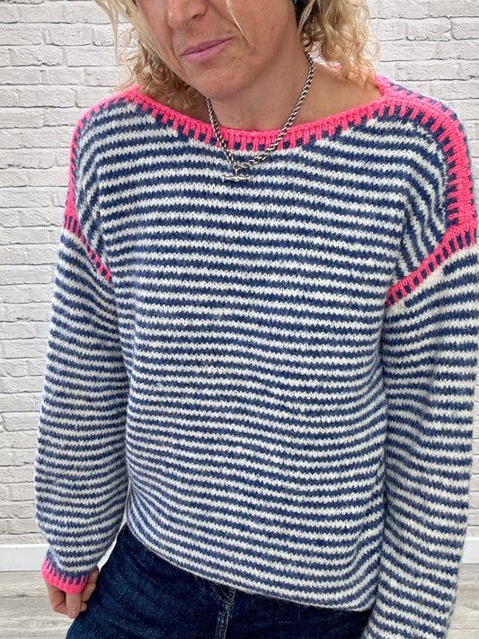 Stockholm Stitch Jumper  | Blue & Pink Stripe