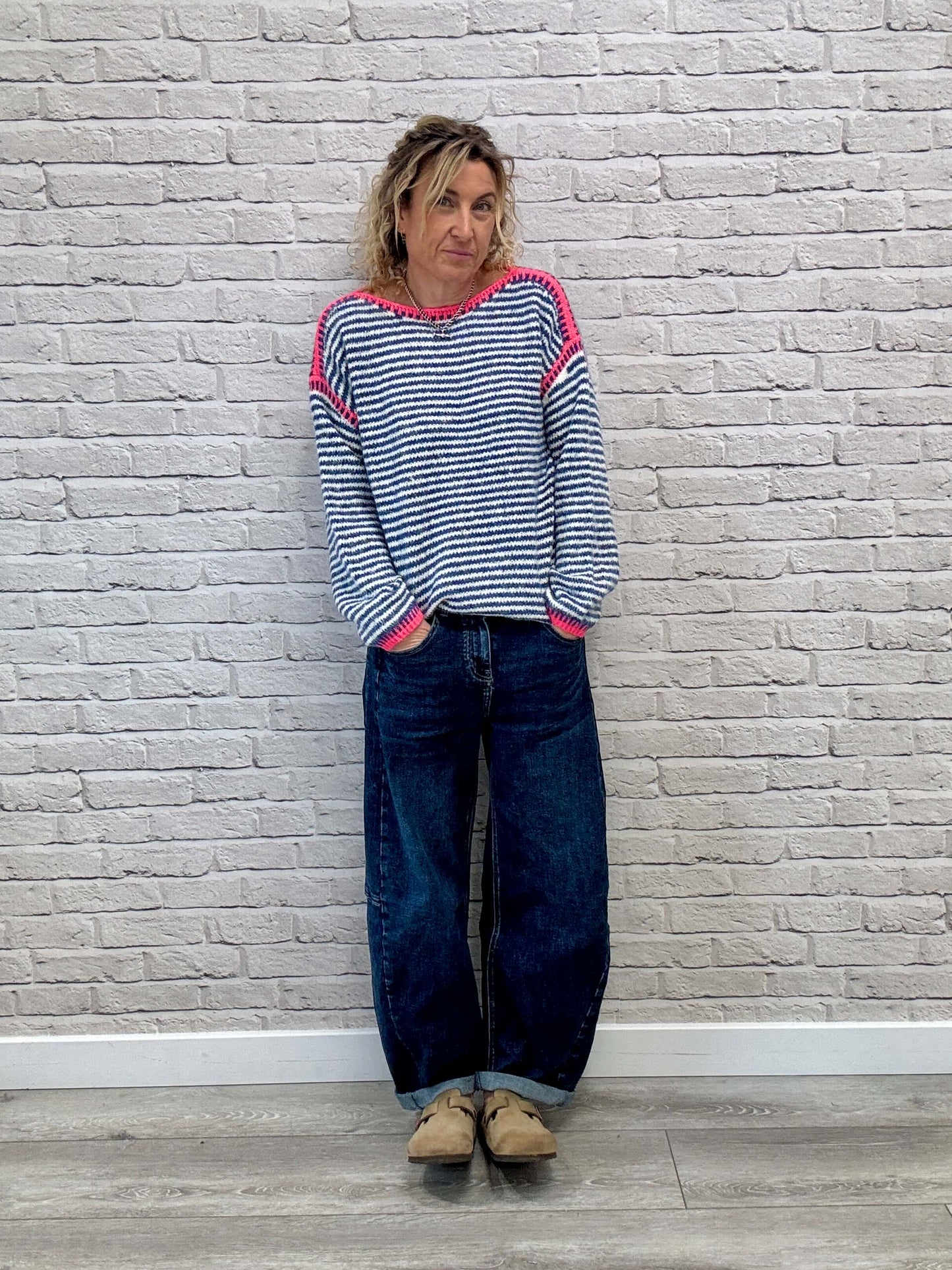 Stockholm Stitch Jumper  | Blue & Pink Stripe