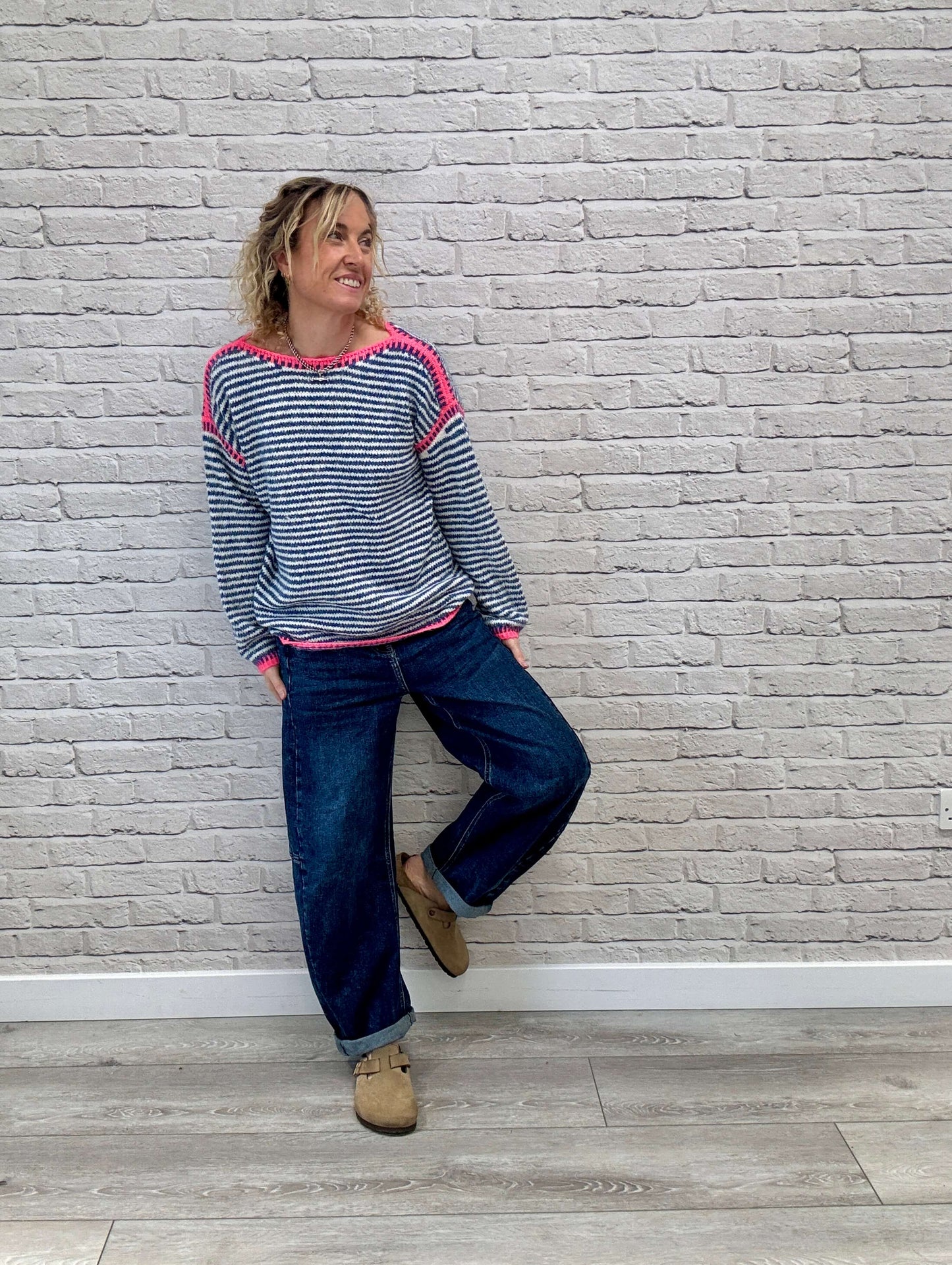 Stockholm Stitch Jumper  | Blue & Pink Stripe