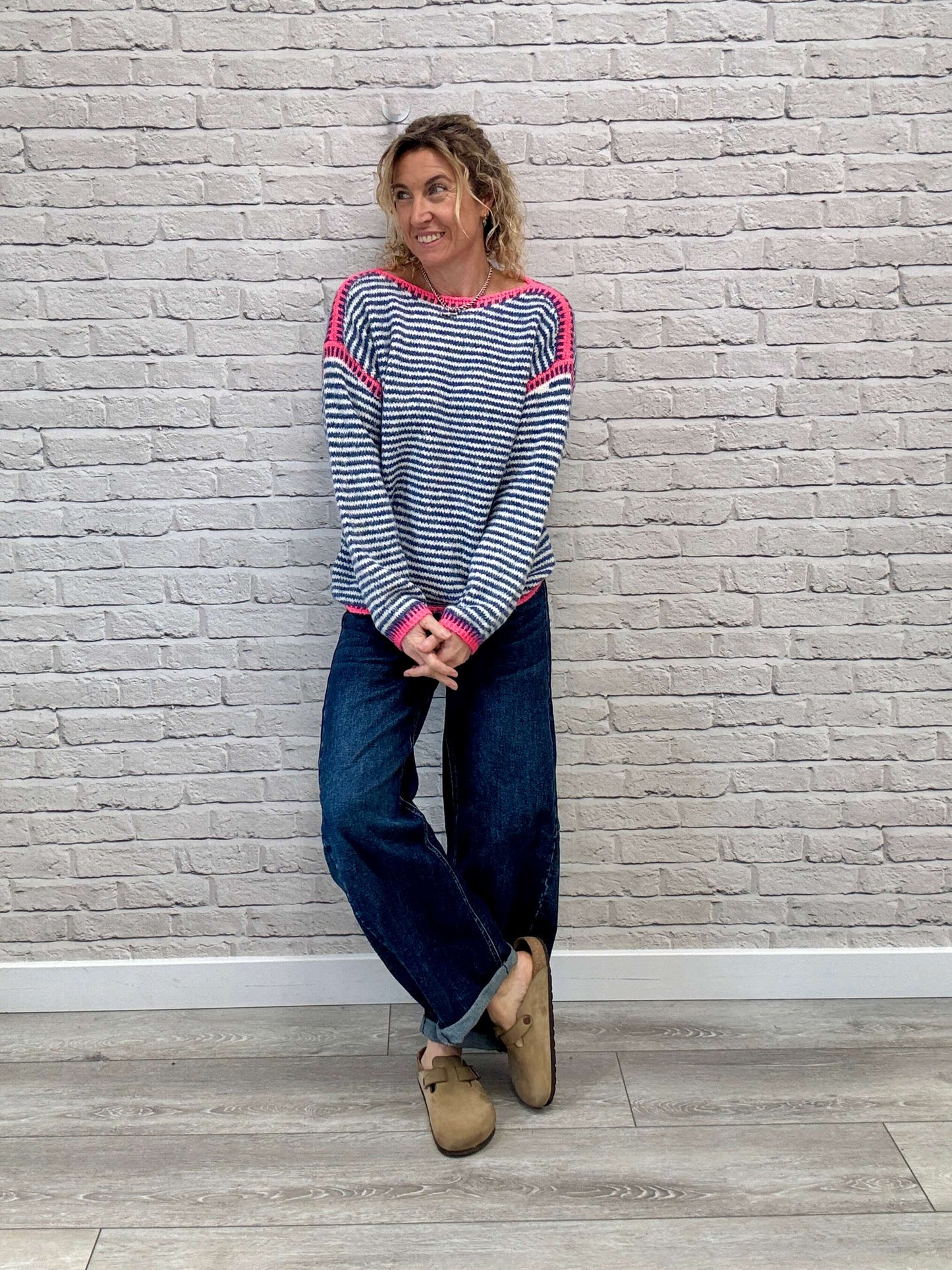 Stockholm Stitch Jumper  | Blue & Pink Stripe