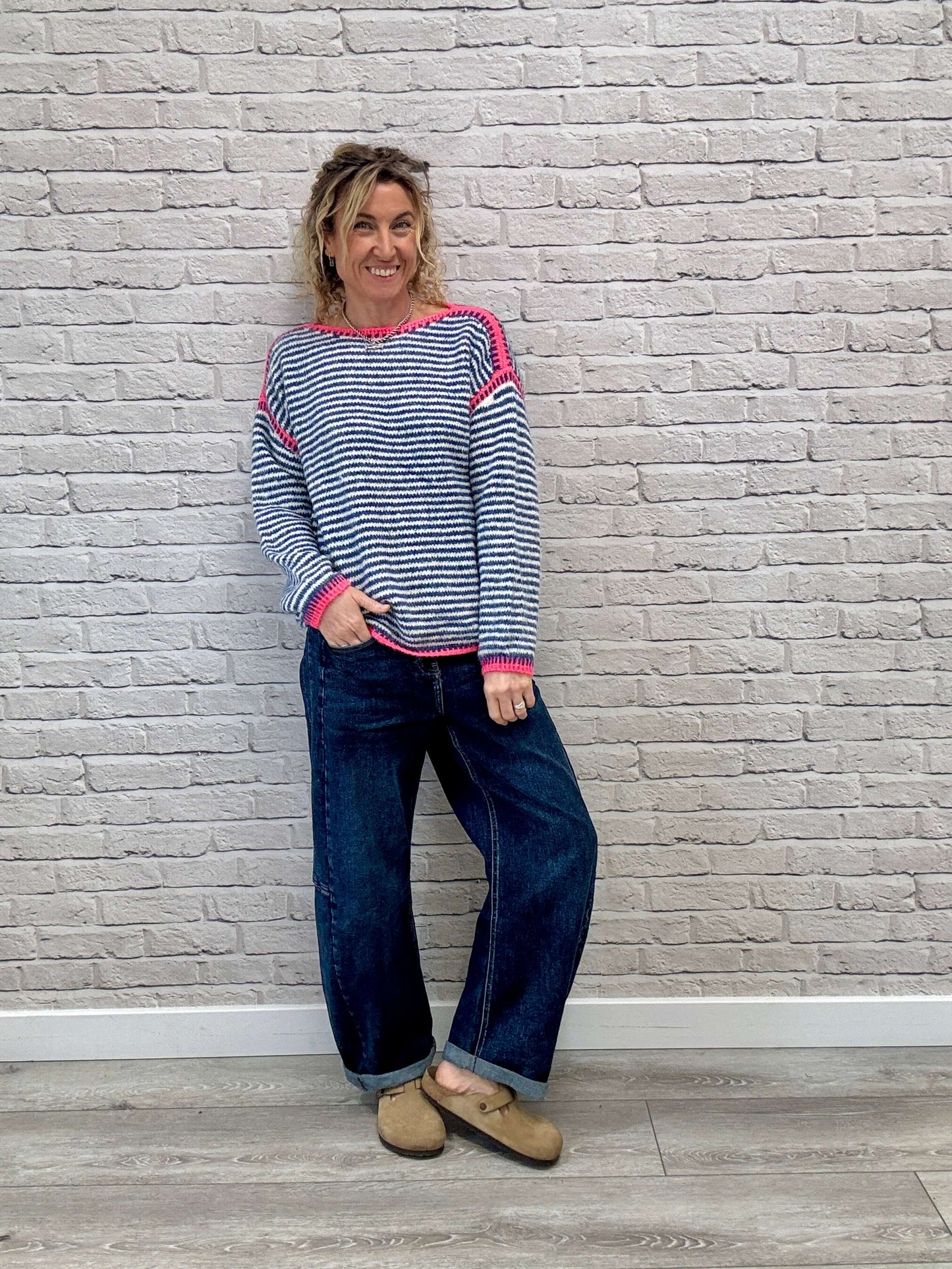 Stockholm Stitch Jumper  | Blue & Pink Stripe