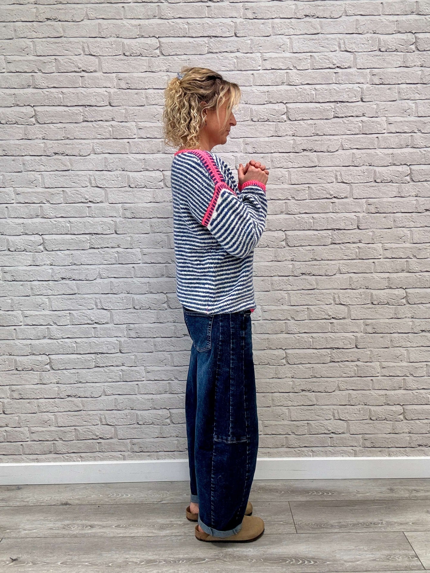 Stockholm Stitch Jumper  | Blue & Pink Stripe