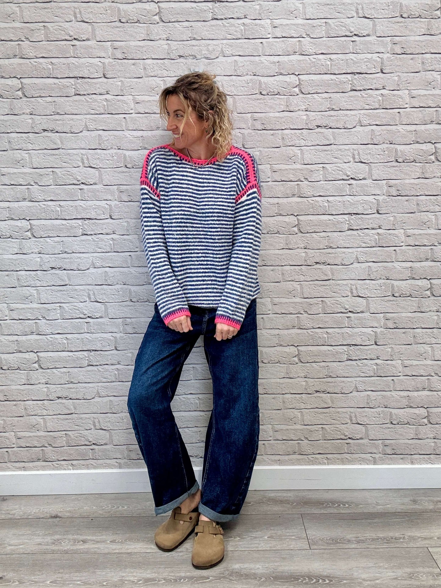 Stockholm Stitch Jumper  | Blue & Pink Stripe