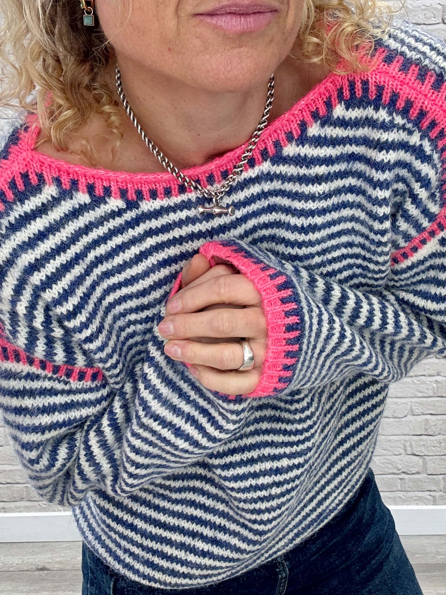 Stockholm Stitch Jumper  | Blue & Pink Stripe