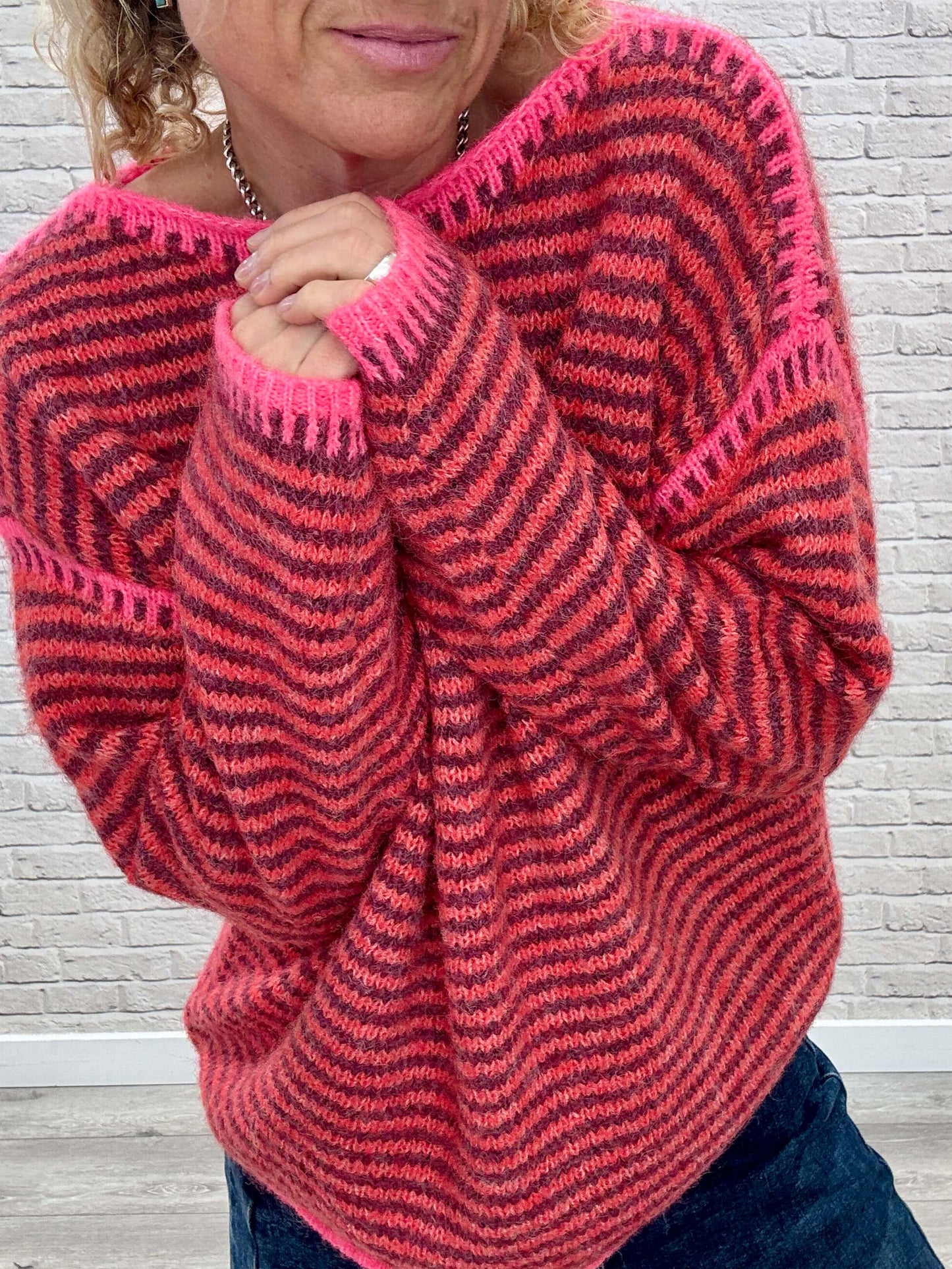 Stockholm Stitch Jumper | Red & Burgundy