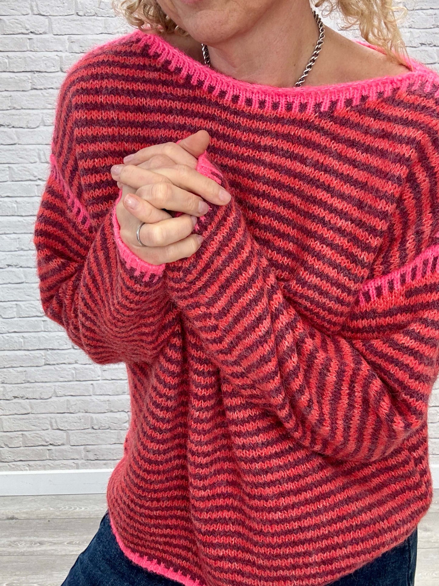 Stockholm Stitch Jumper | Red & Burgundy