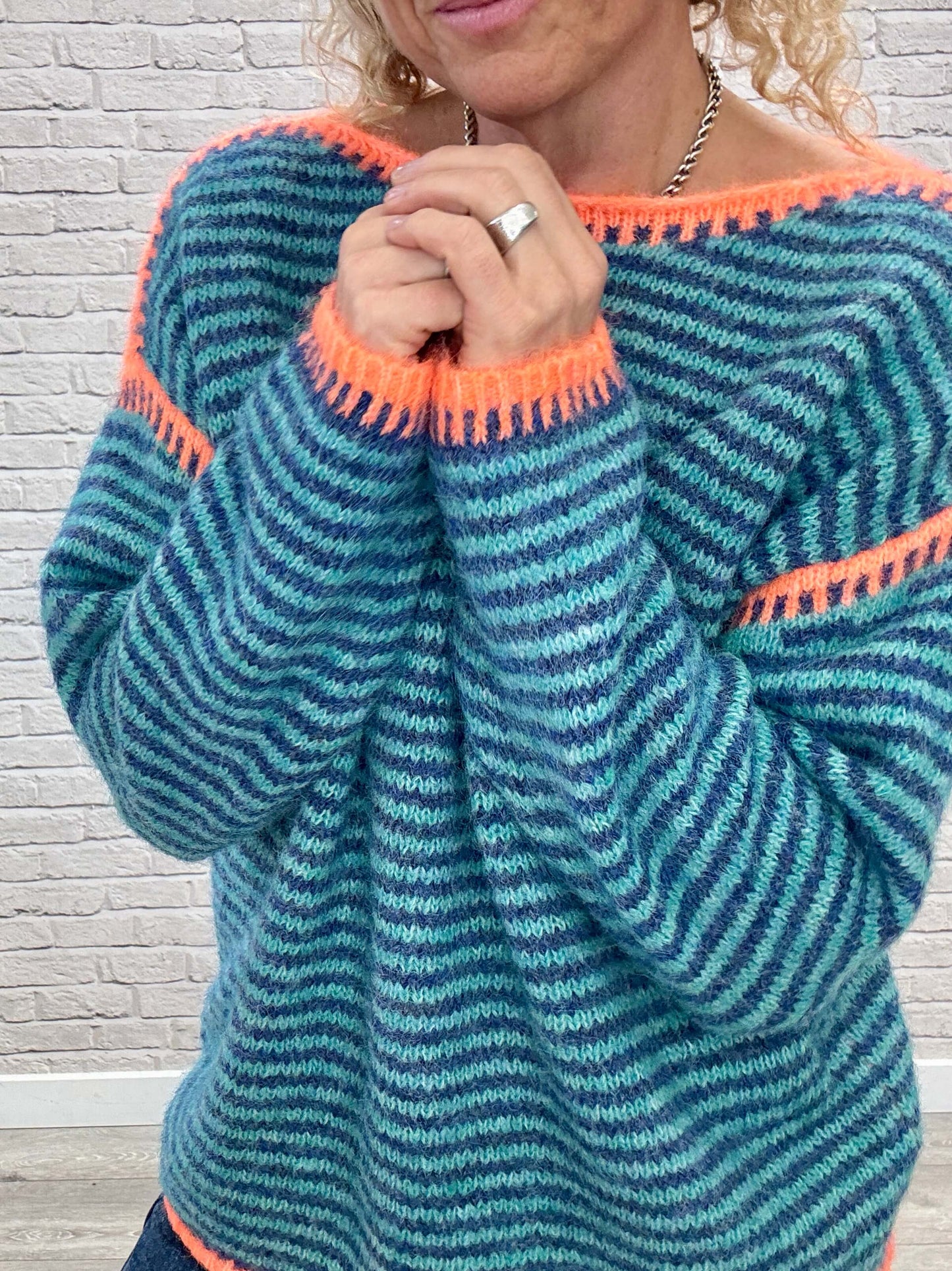 Stockholm Stitch Jumper  | Teal & Blue Stripe
