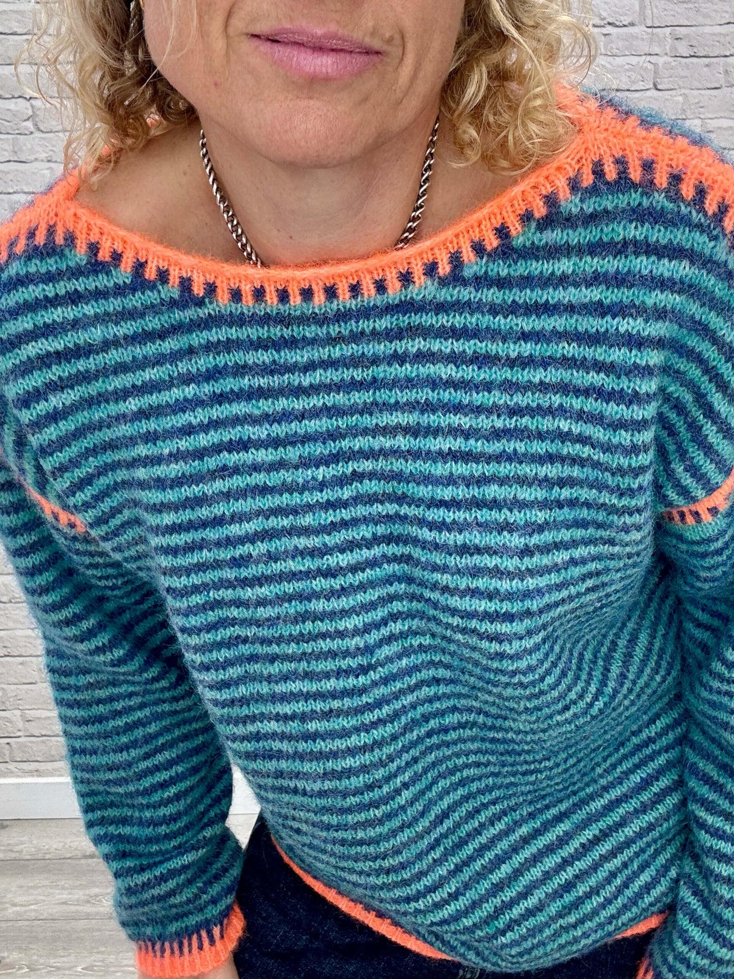 Stockholm Stitch Jumper  | Teal & Blue Stripe