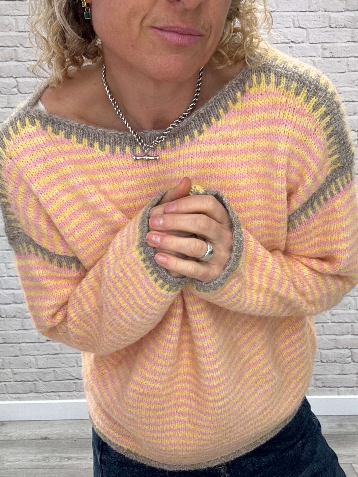 Stockholm Stitch Jumper | Pink & Yellow