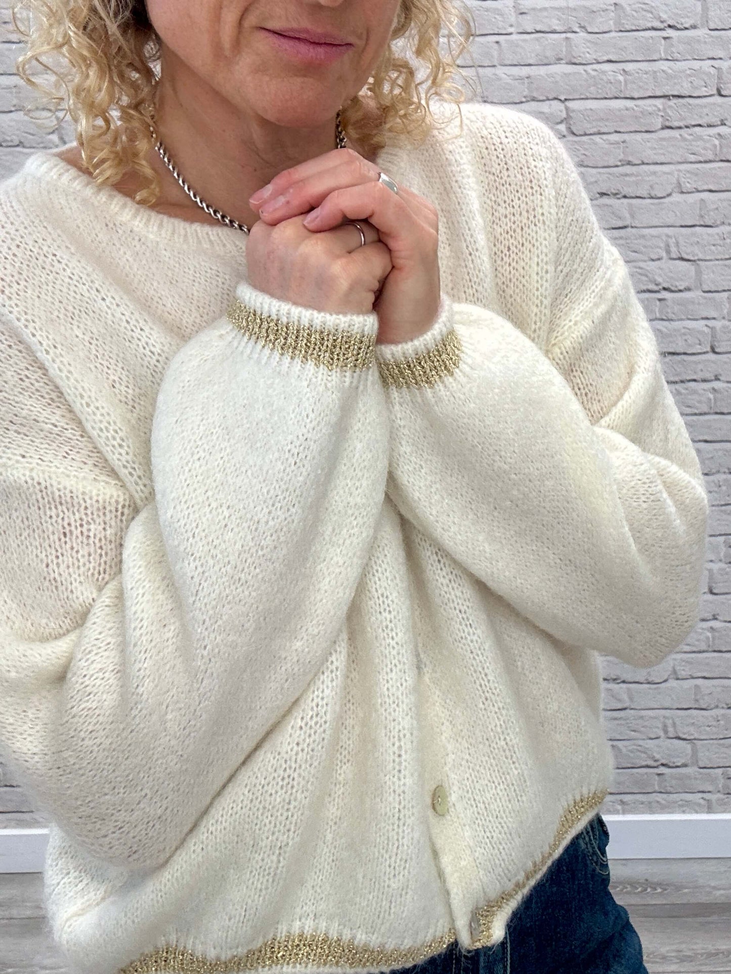 Long Sleeve Hamptons Cardigan | Cream & Gold (NEW)