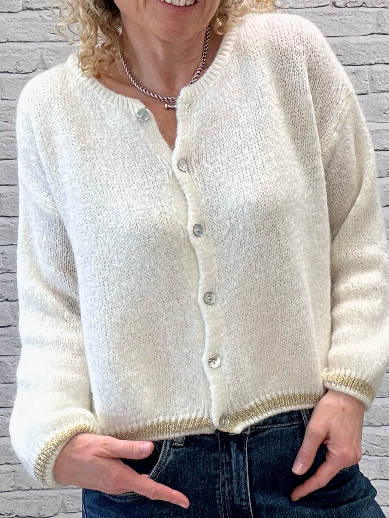 Long Sleeve Hamptons Cardigan | Cream & Gold (NEW)