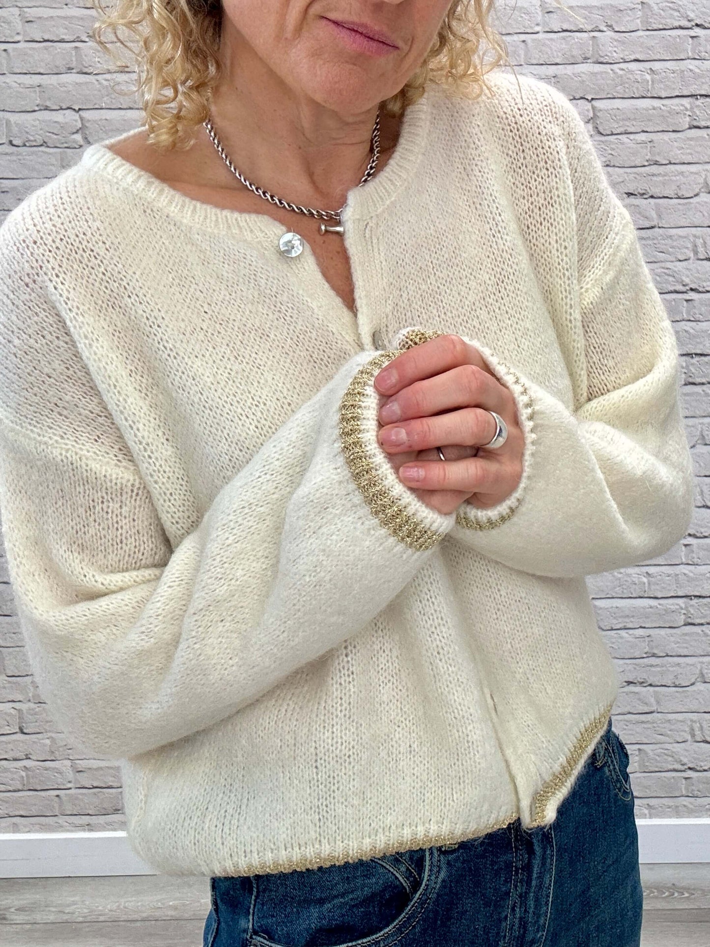 Long Sleeve Hamptons Cardigan | Cream & Gold (NEW)