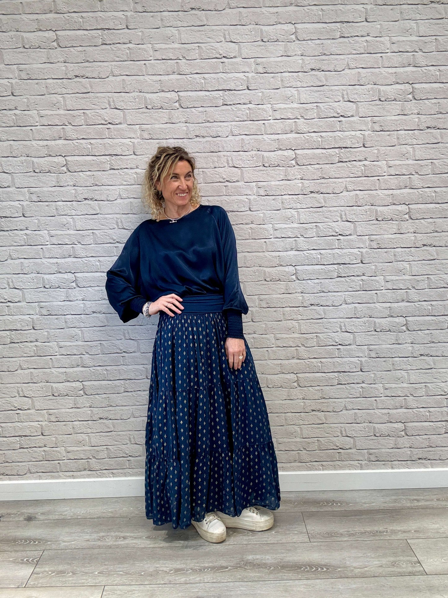 Sophia Satin Top | Navy