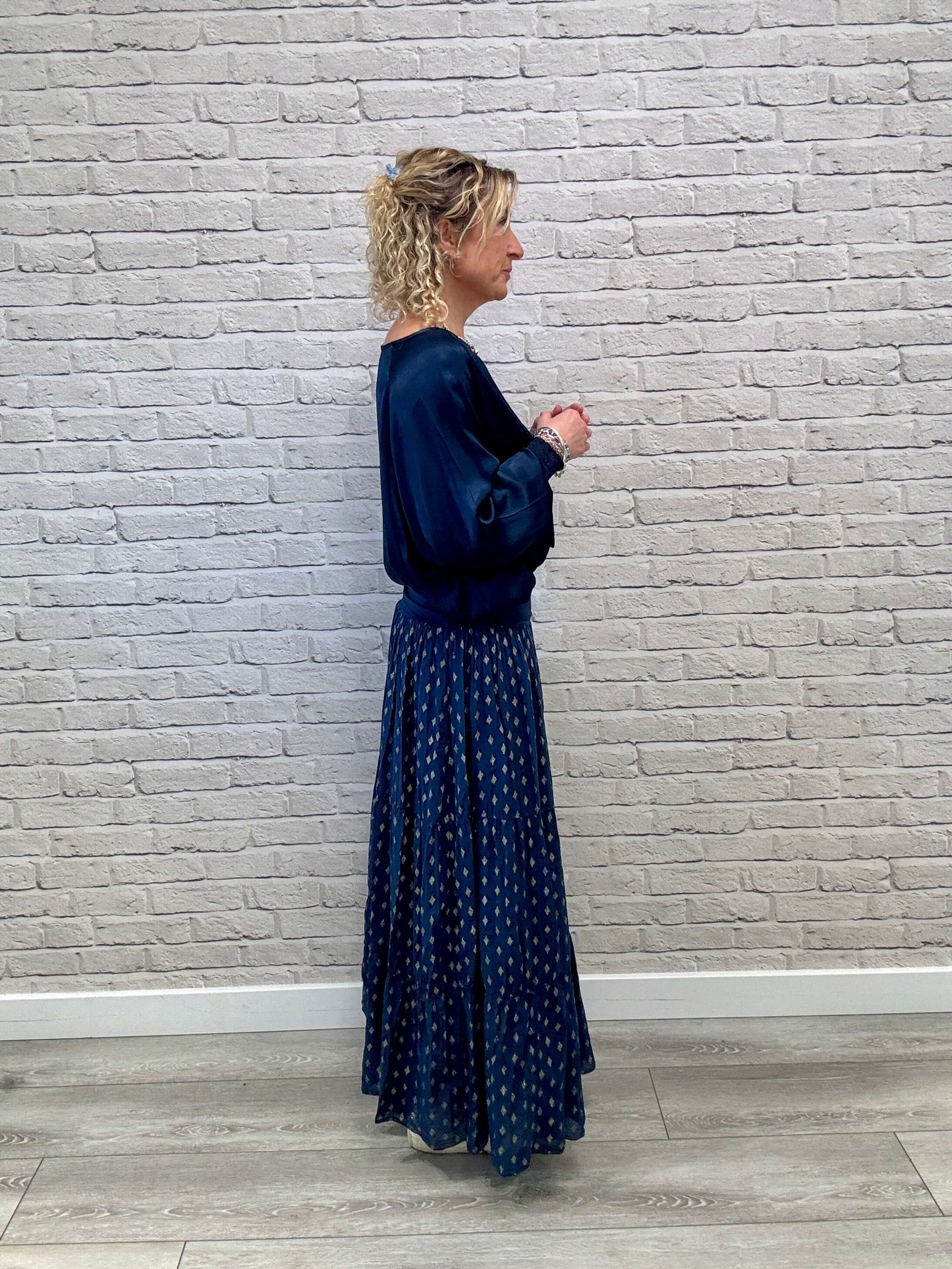 Sophia Satin Top | Navy