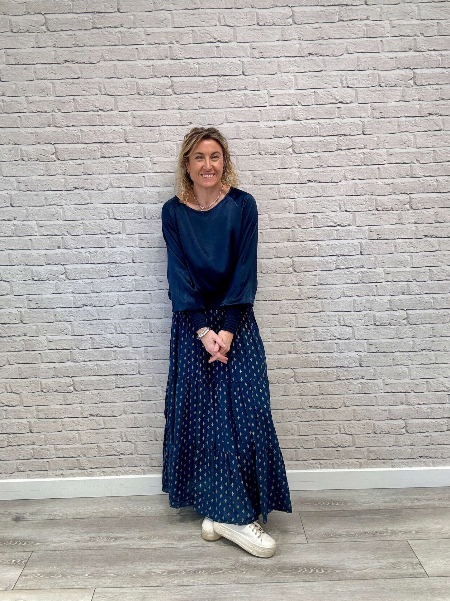 Sophia Satin Top | Navy