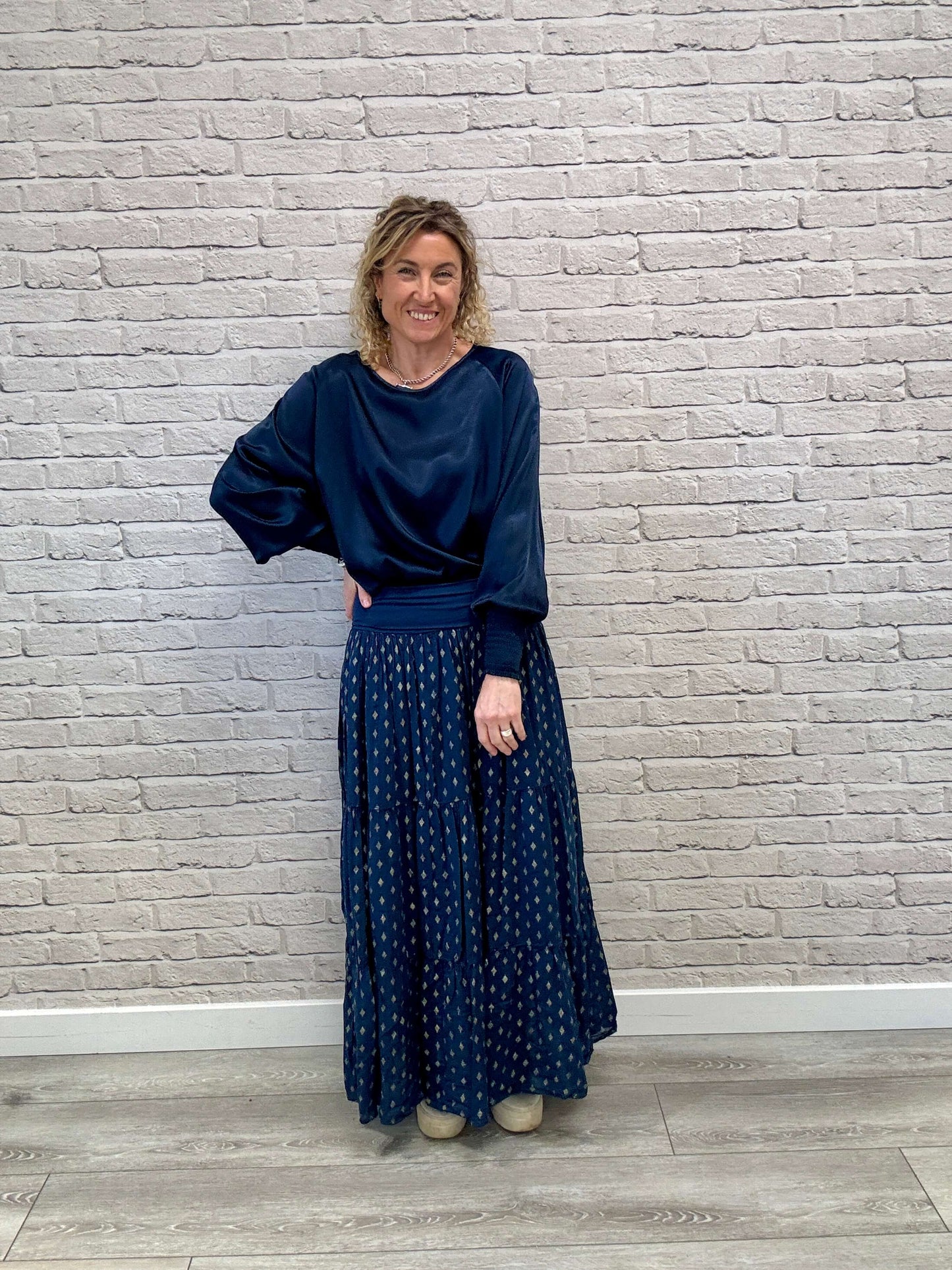 Sophia Satin Top | Navy