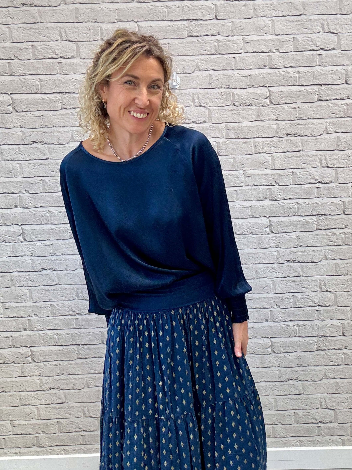 Sophia Satin Top | Navy