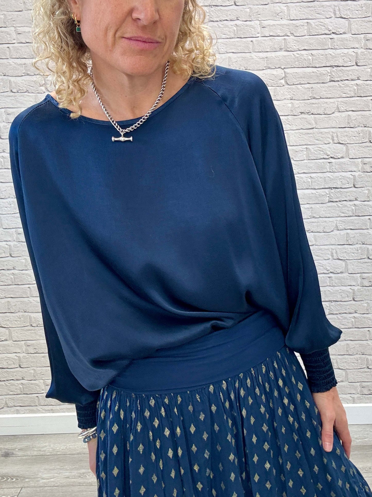 Sophia Satin Top | Navy