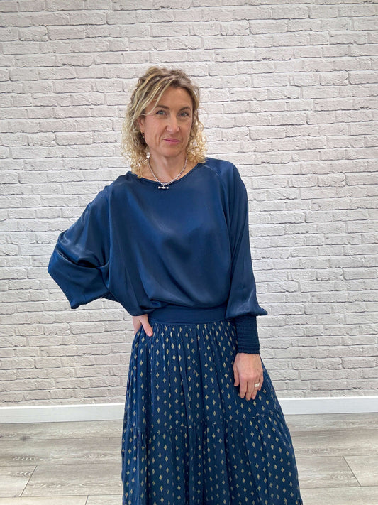 Sophia Satin Top | Navy