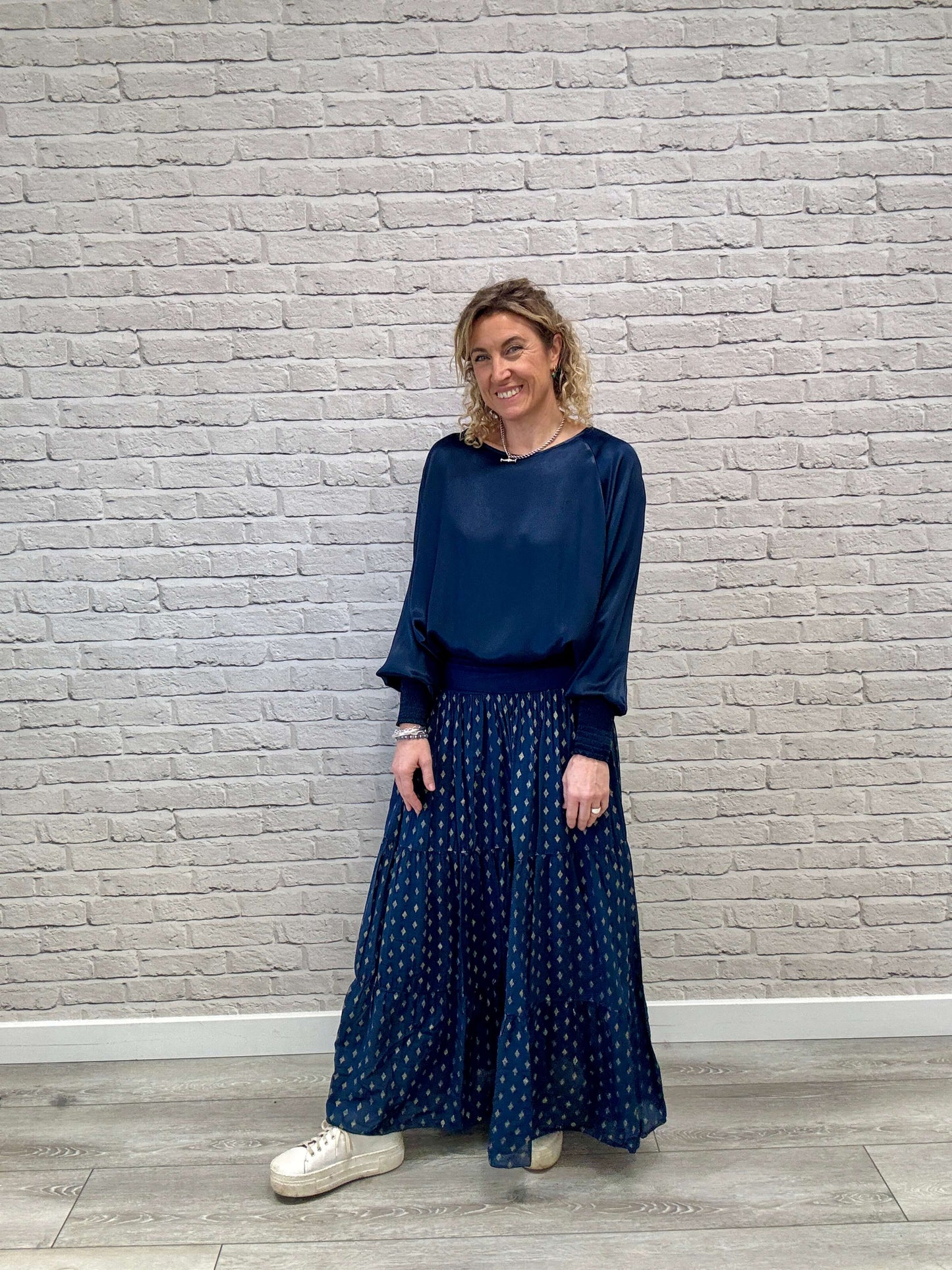 Sophia Satin Top | Navy