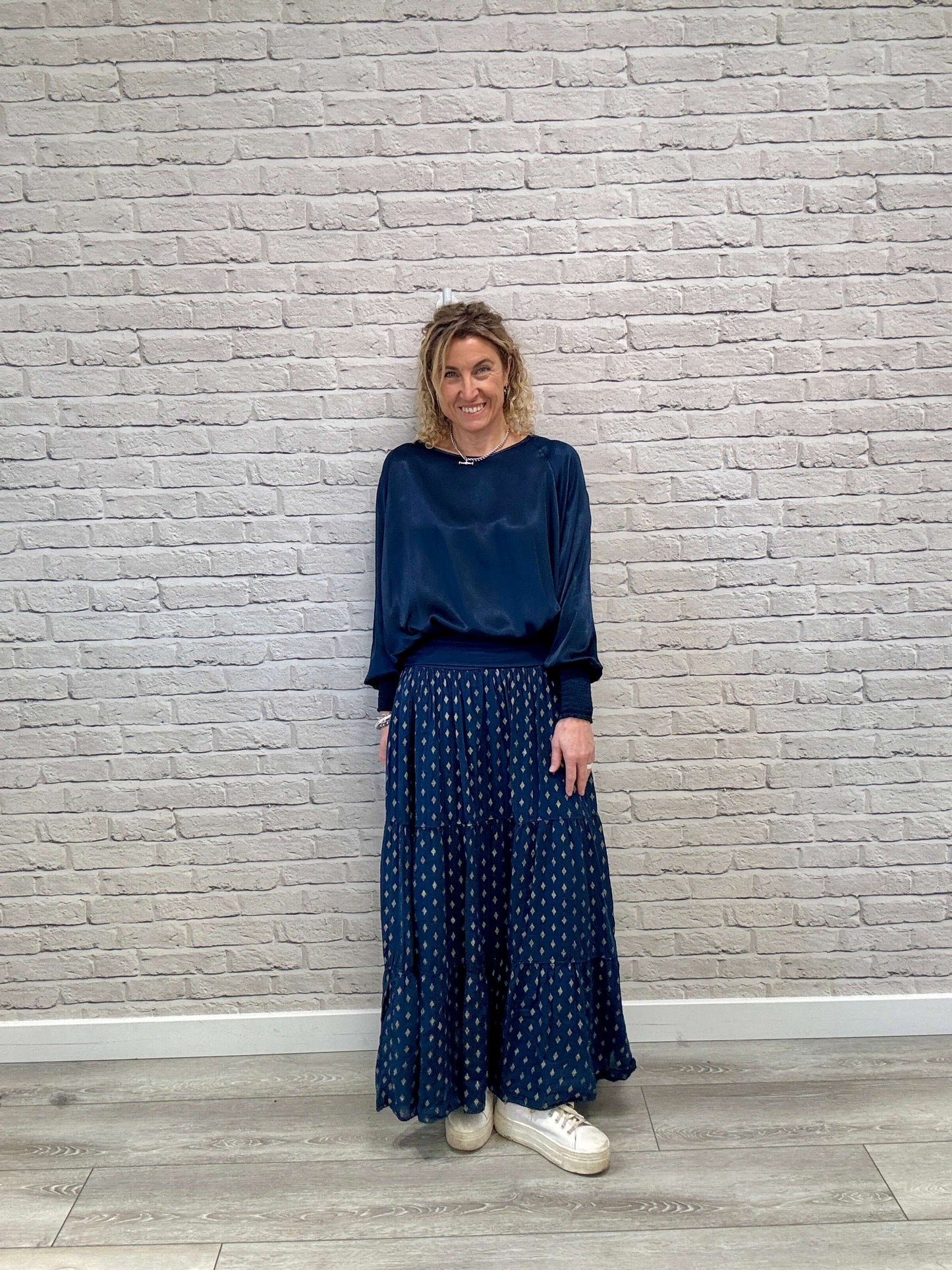 Sophia Satin Top | Navy