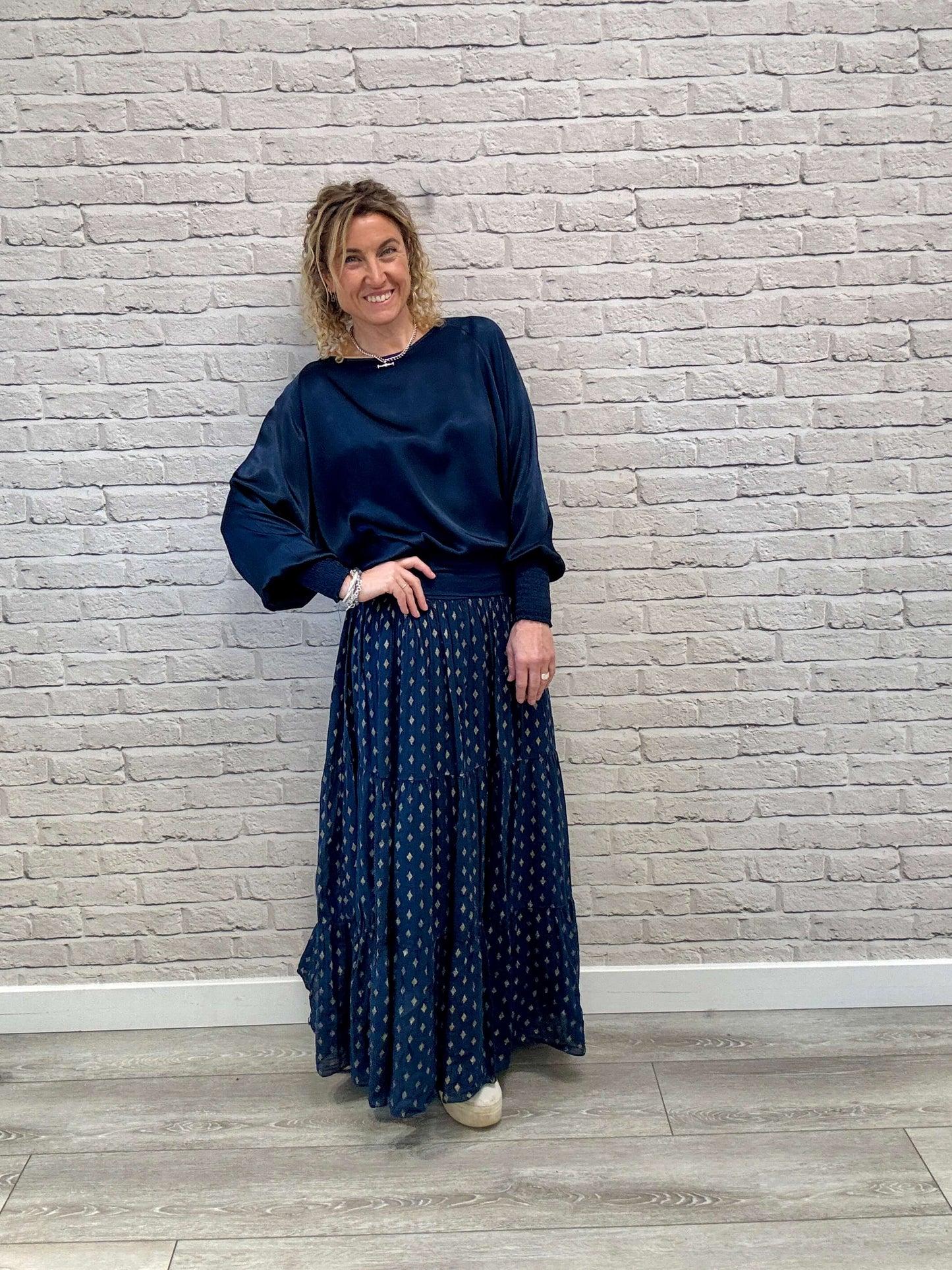 Sophia Satin Top | Navy