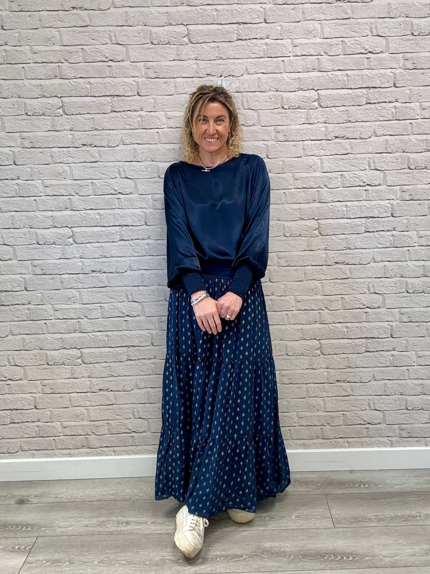 Sophia Satin Top | Navy