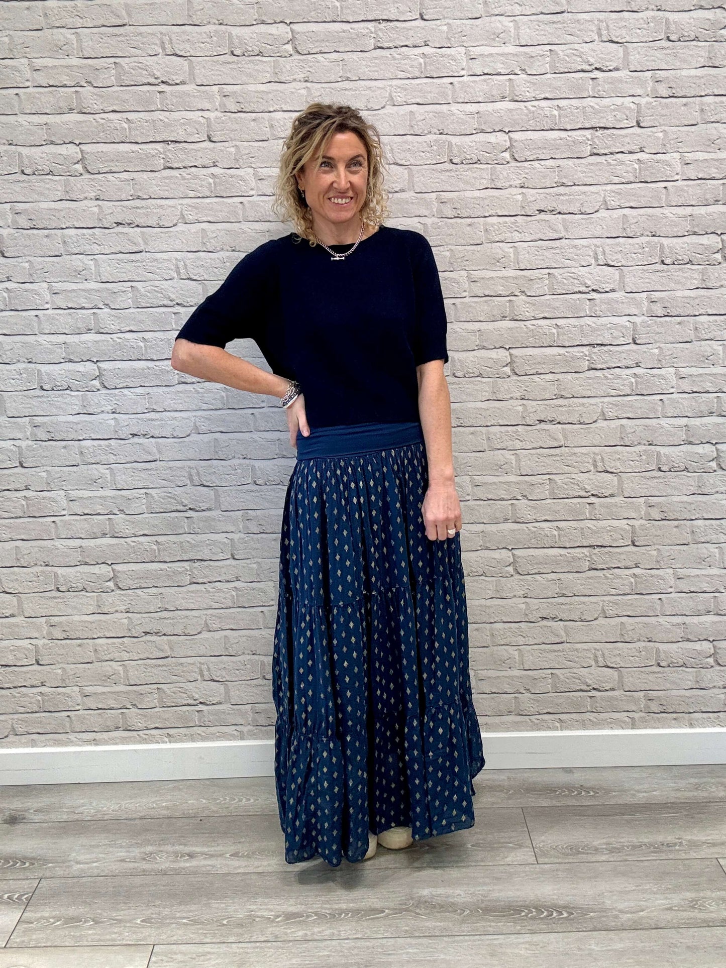 Navy & Gold Maxi Skirt (NEW)