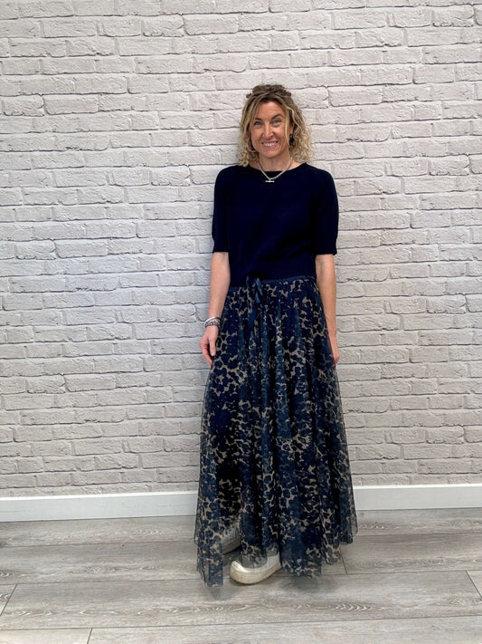 Minty Tulle Skirt | Navy Leopard