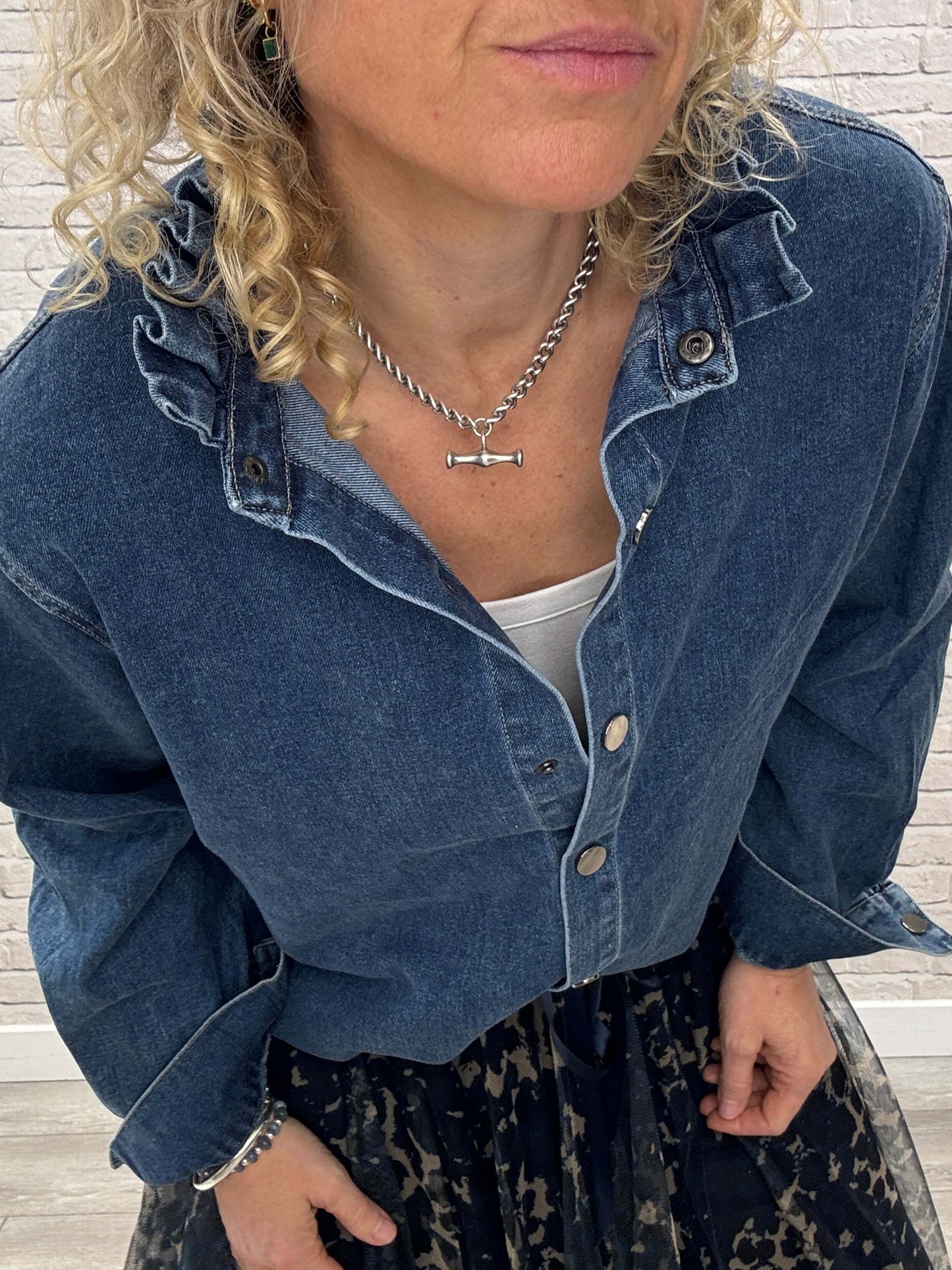 Lara Denim Ruffle-Collar Shacket