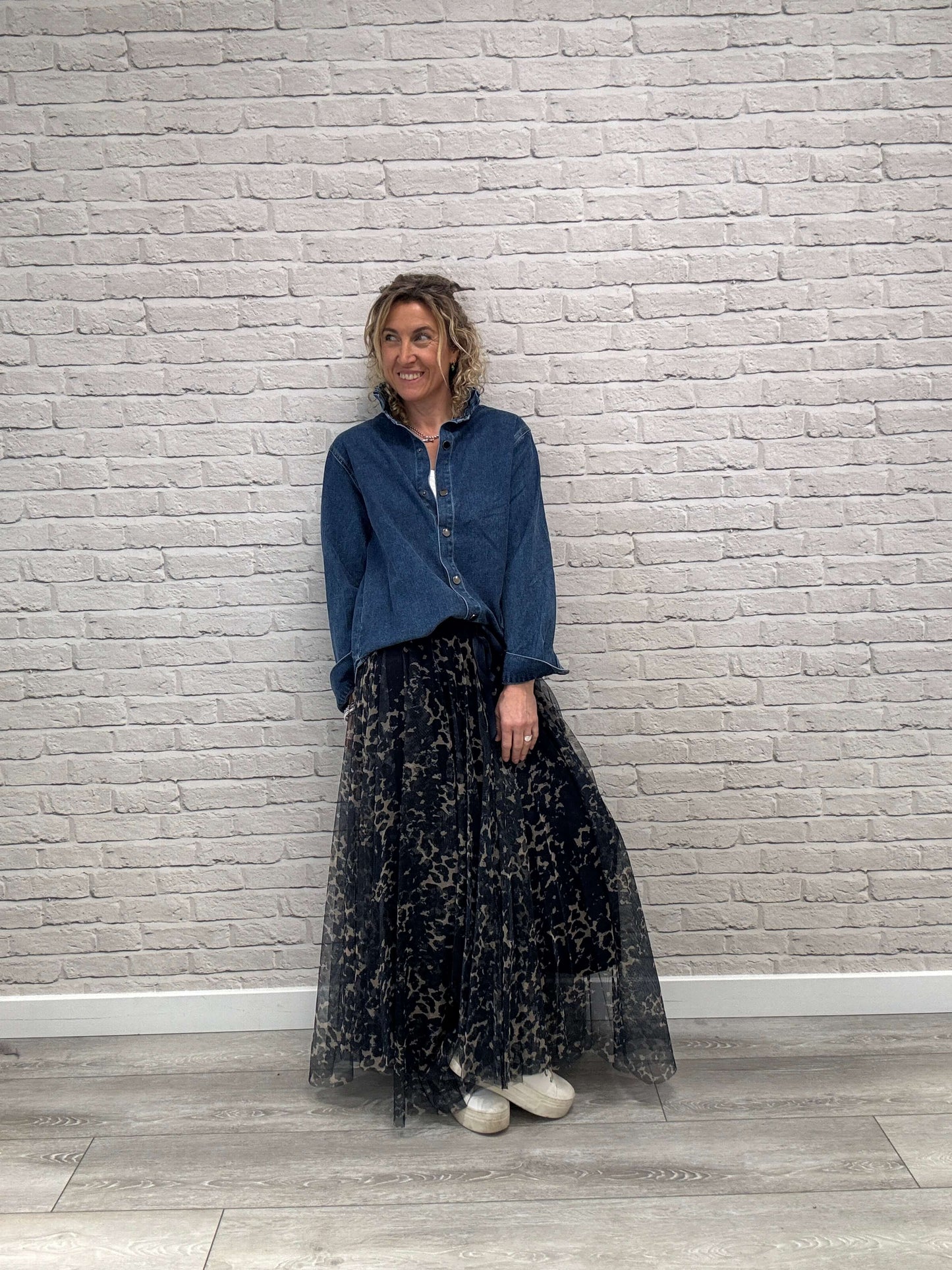 Lara Denim Ruffle-Collar Shacket