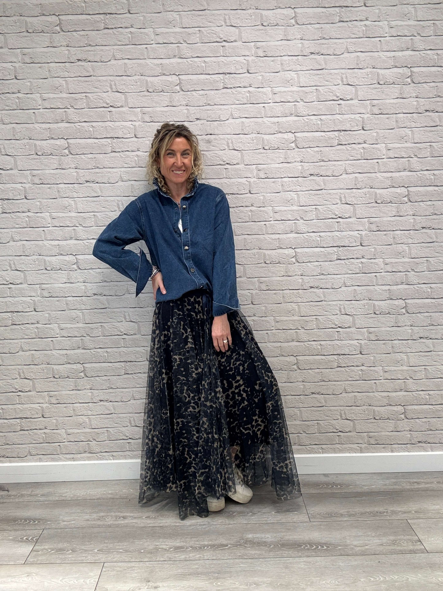 Lara Denim Ruffle-Collar Shacket