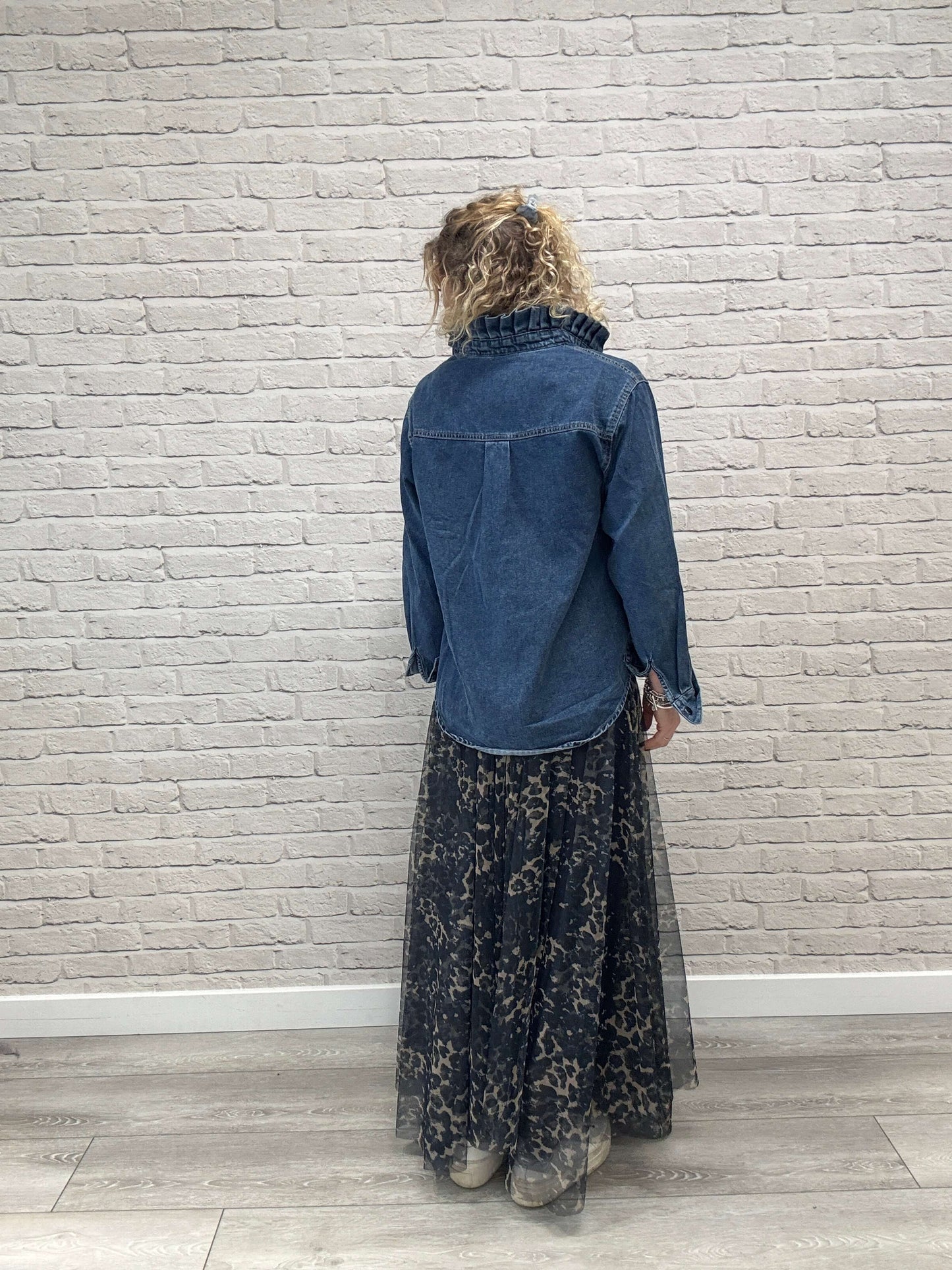 Lara Denim Ruffle-Collar Shacket