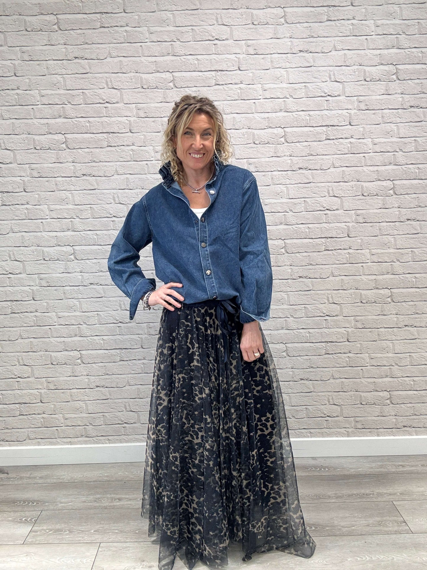 Lara Denim Ruffle-Collar Shacket