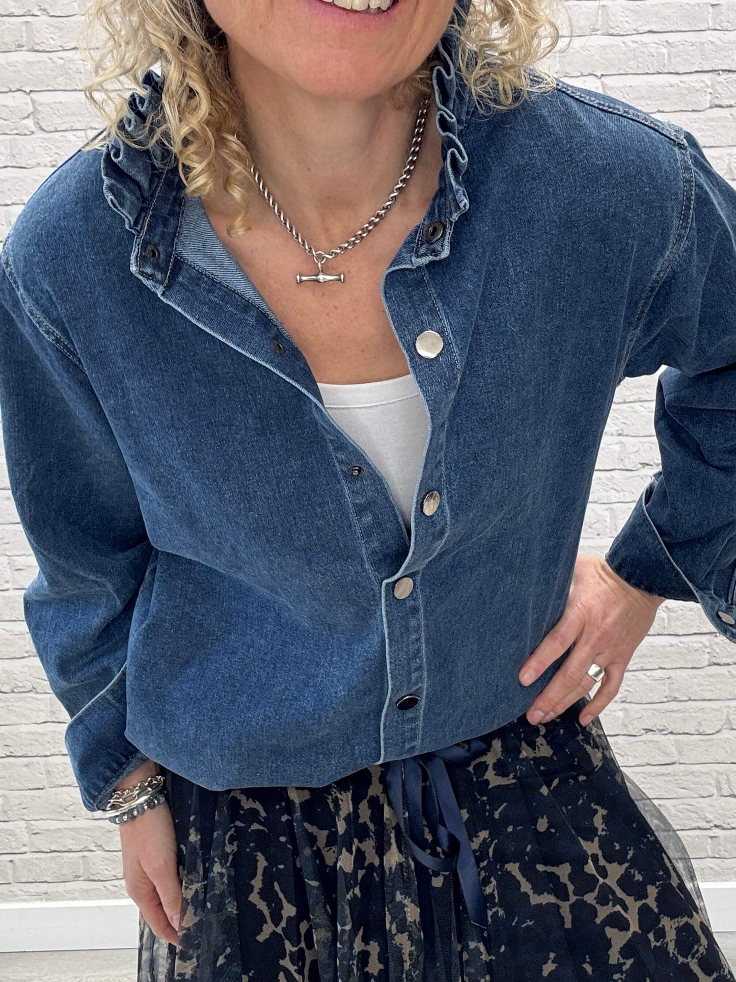 Lara Denim Ruffle-Collar Shacket