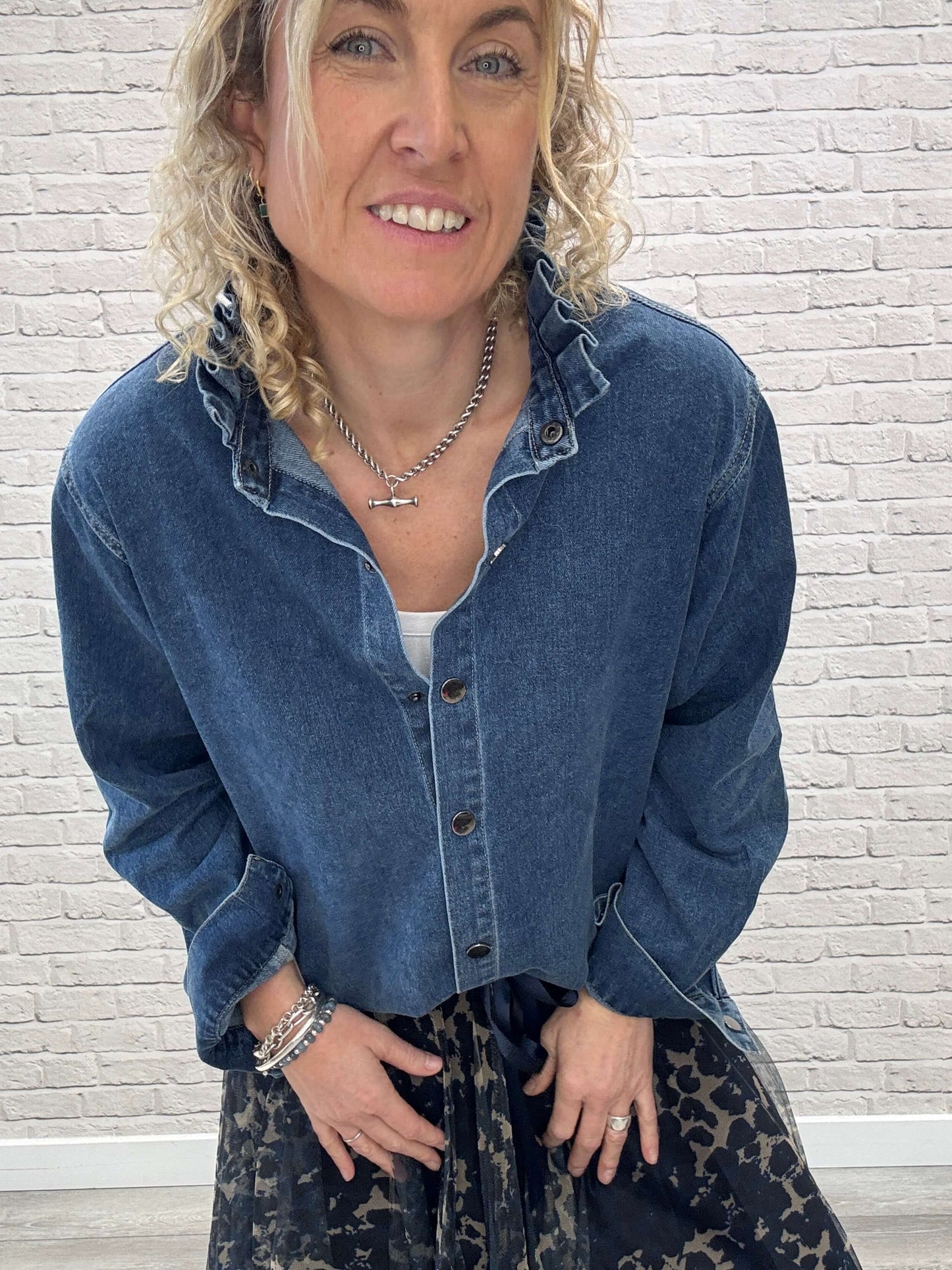 Lara Denim Ruffle-Collar Shacket