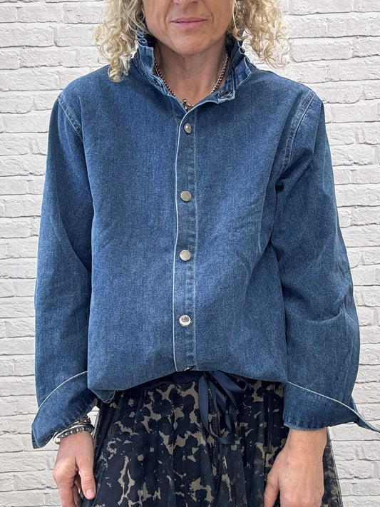 Lara Denim Ruffle-Collar Shacket