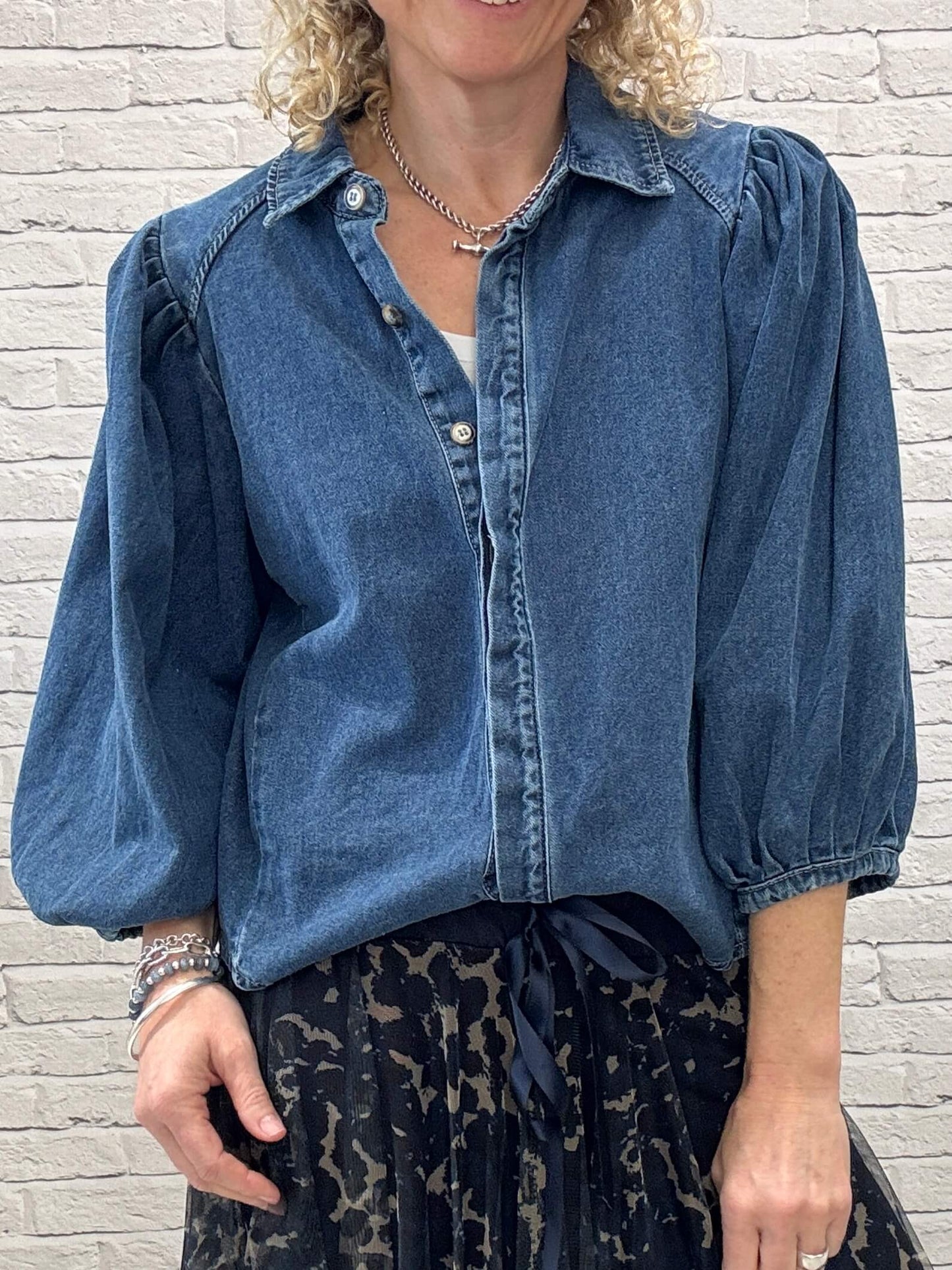 Marnie Puff Shoulder Denim Shacket | Denim Blue