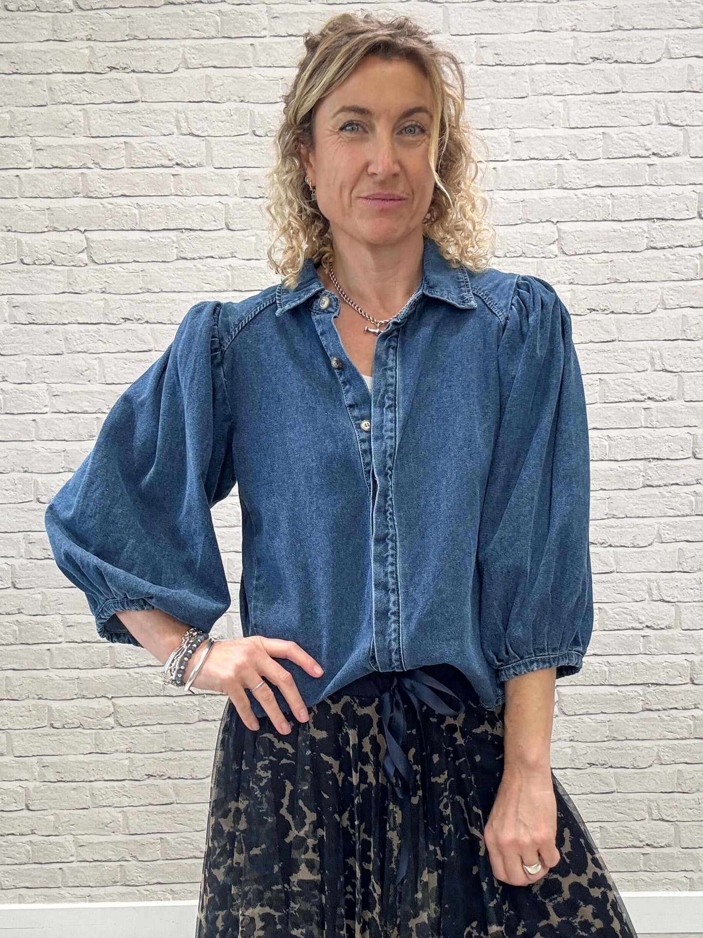 Marnie Puff Shoulder Denim Shacket | Denim Blue