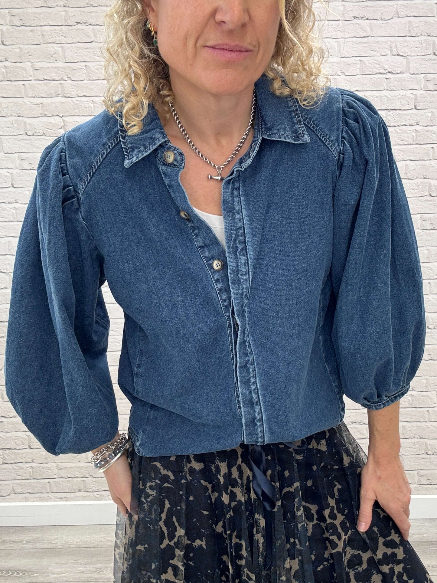 Marnie Puff Shoulder Denim Shacket | Denim Blue