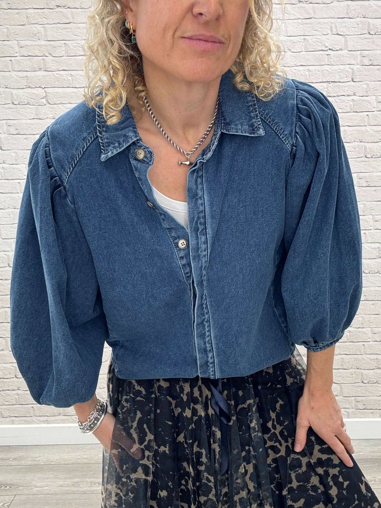 Marnie Puff Shoulder Denim Shacket | Denim Blue