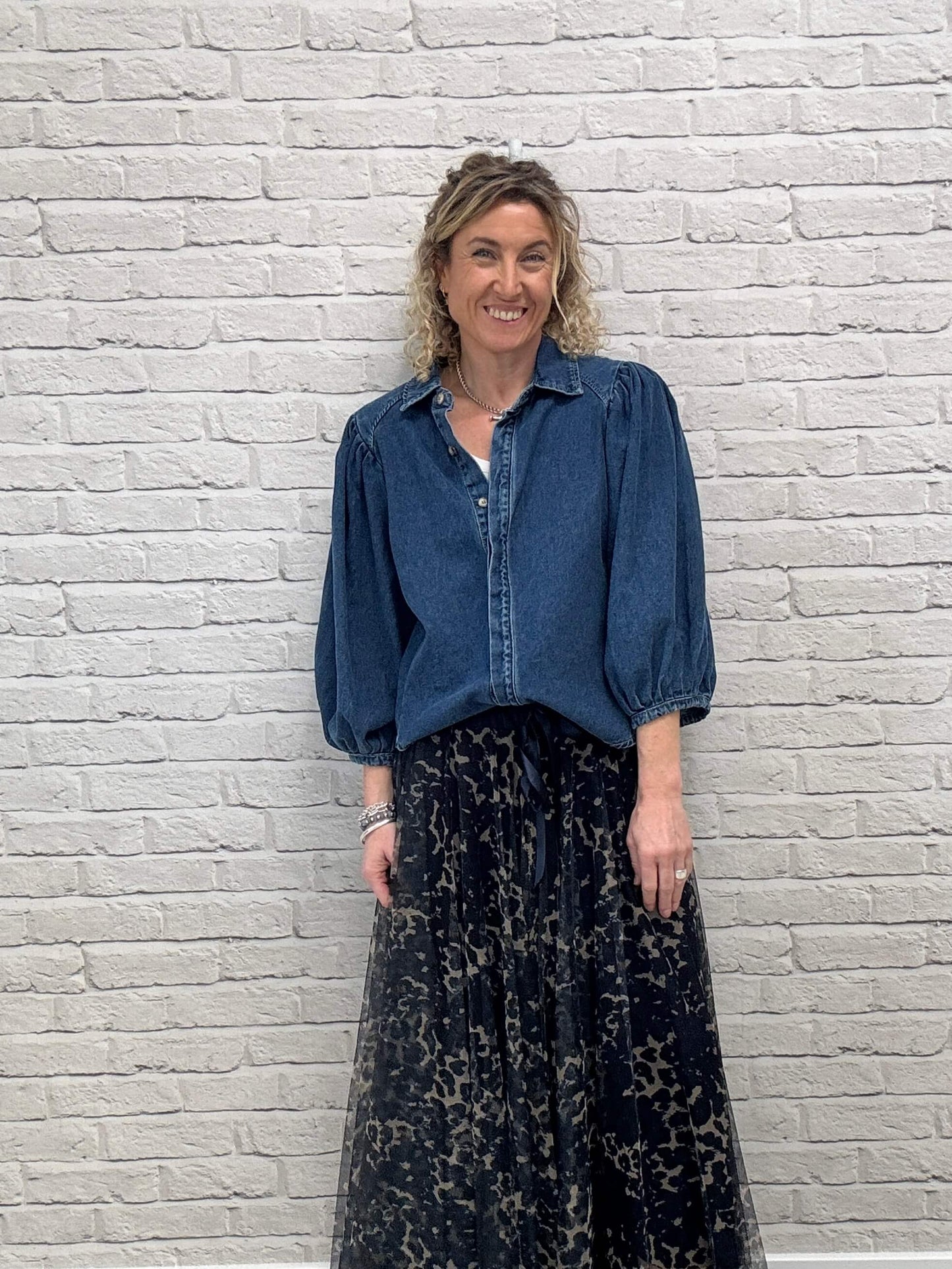 Marnie Puff Shoulder Denim Shacket | Denim Blue