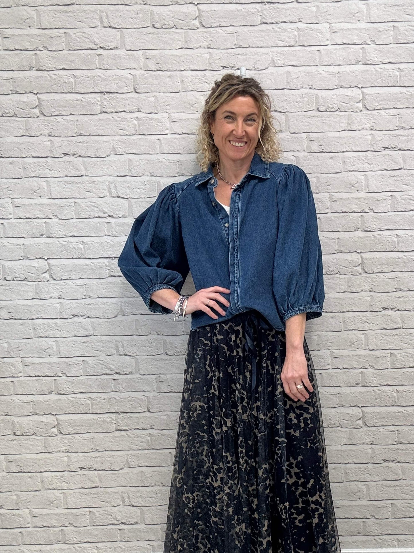 Marnie Puff Shoulder Denim Shacket | Denim Blue