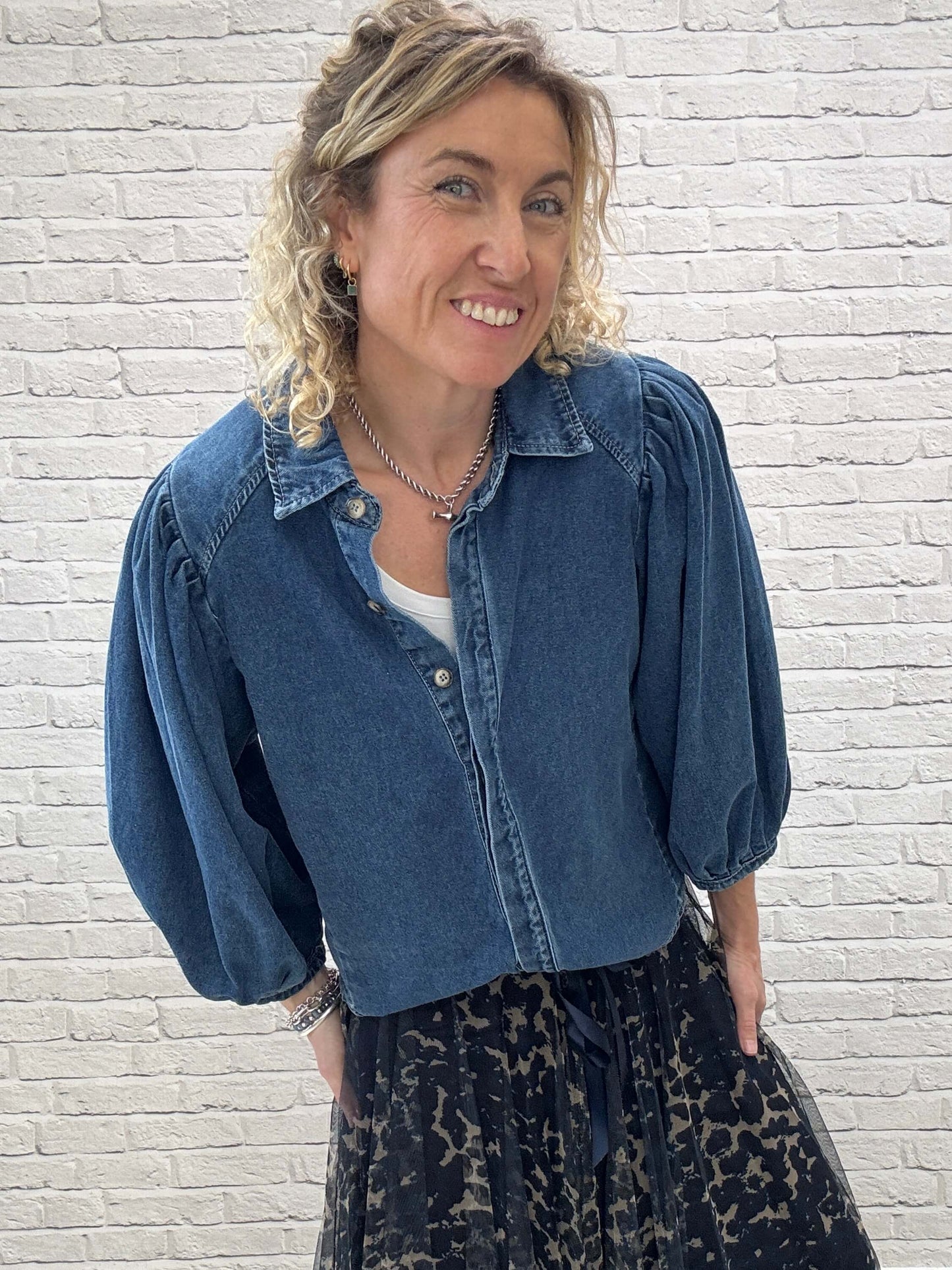 Marnie Puff Shoulder Denim Shacket | Denim Blue