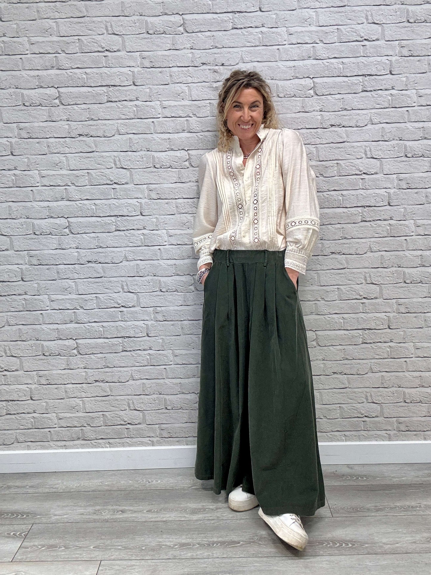 Soho Cord Palazzo Trousers | Khaki