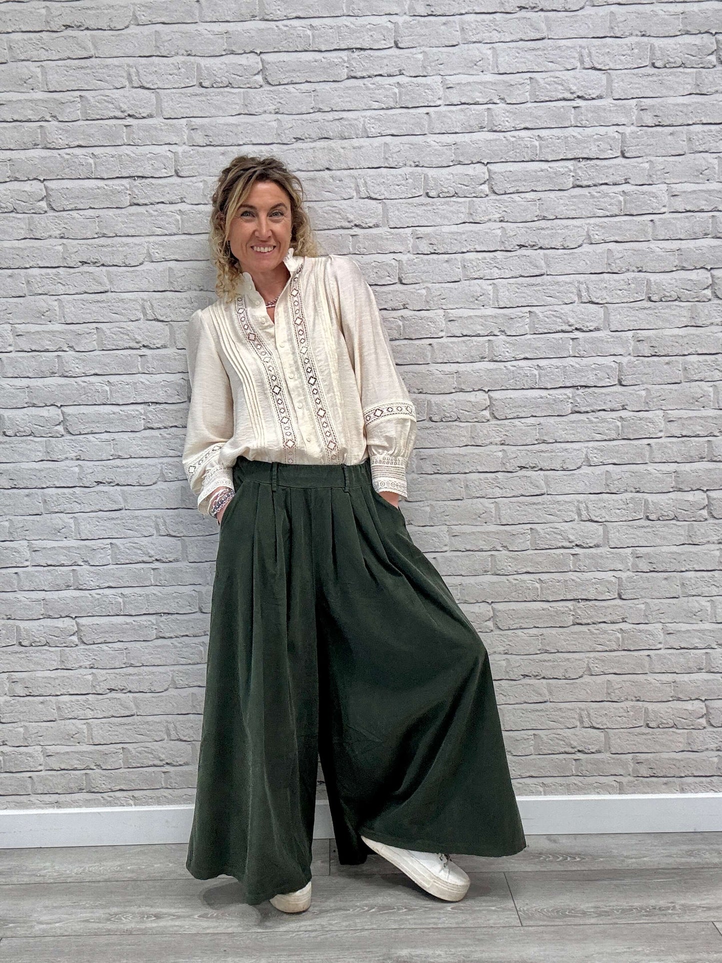 Soho Cord Palazzo Trousers | Khaki